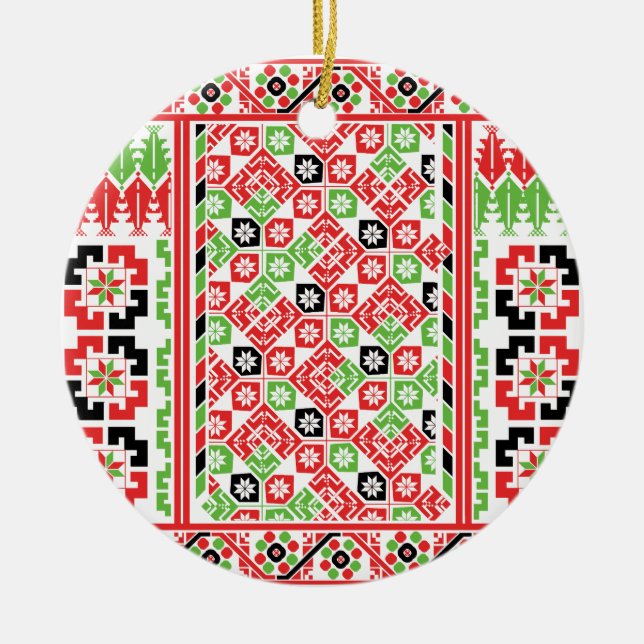 Palestinian Embroidery Tatreez printed design Ceramic Ornament (Front)