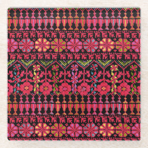 Palestinian Embroidery Tatreez printed Design Glass Coaster