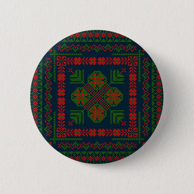 Palestinian Embroidery Tatreez red green 5 Pattern 6 Cm Round Badge (Front)