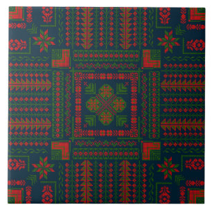Palestinian Embroidery Tatreez red green 5 Pattern Ceramic Tile