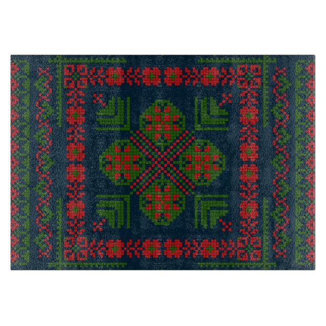 Palestinian Embroidery Tatreez red green 5 Pattern Cutting Board (Front)