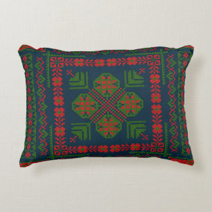 Palestinian Embroidery Tatreez red green 5 Pattern Decorative Cushion