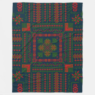 Palestinian Embroidery Tatreez red green 5 Pattern Fleece Blanket