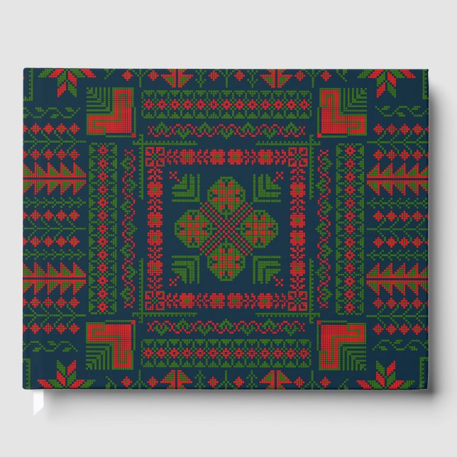 Palestinian Embroidery Tatreez red green 5 Pattern Guest Book (Front)