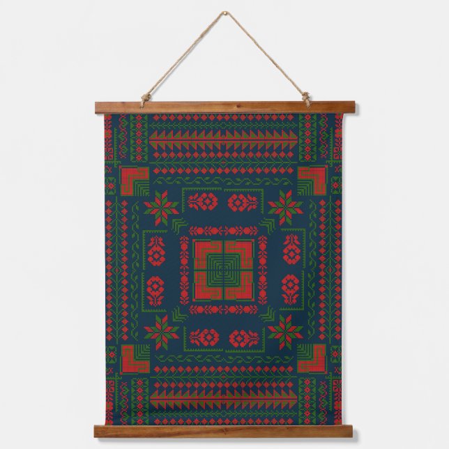 Palestinian Embroidery Tatreez red green 5 Pattern Hanging Tapestry (Front)