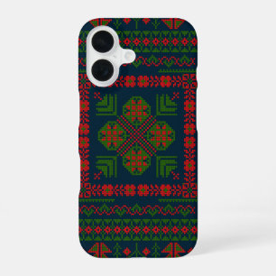 Palestinian Embroidery Tatreez red green 5 Pattern iPhone 16 Case