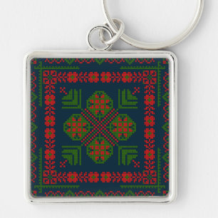 Palestinian Embroidery Tatreez red green 5 Pattern Key Ring