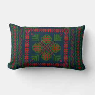 Palestinian Embroidery Tatreez red green 5 Pattern Lumbar Cushion