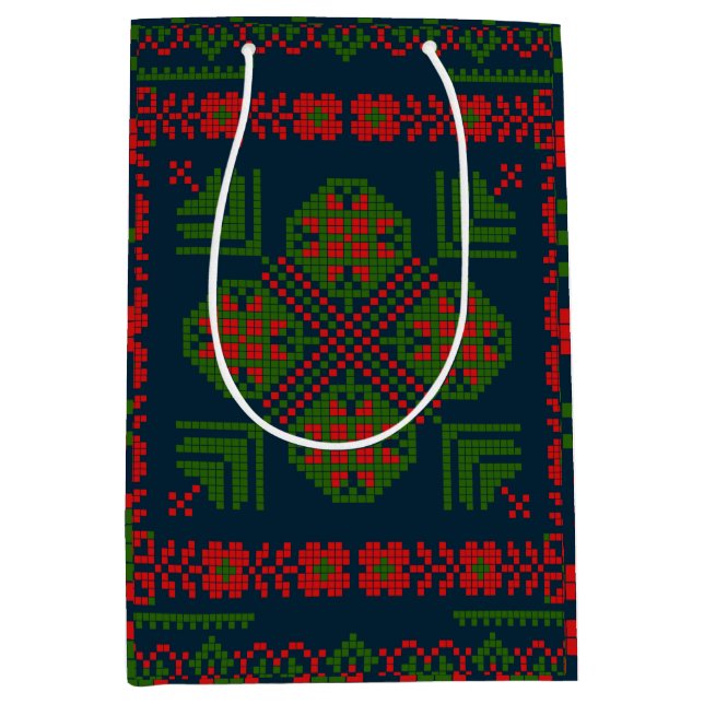 Palestinian Embroidery Tatreez red green 5 Pattern Medium Gift Bag (Front)