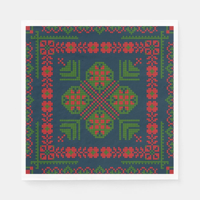 Palestinian Embroidery Tatreez red green 5 Pattern Napkin (Front)