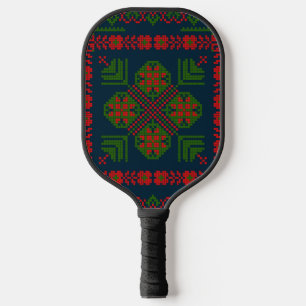 Palestinian Embroidery Tatreez red green 5 Pattern Pickleball Paddle