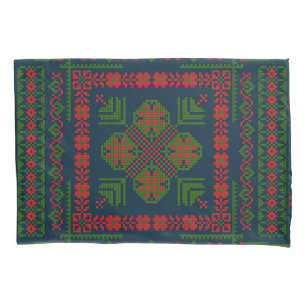 Palestinian Embroidery Tatreez red green 5 Pattern Pillowcase