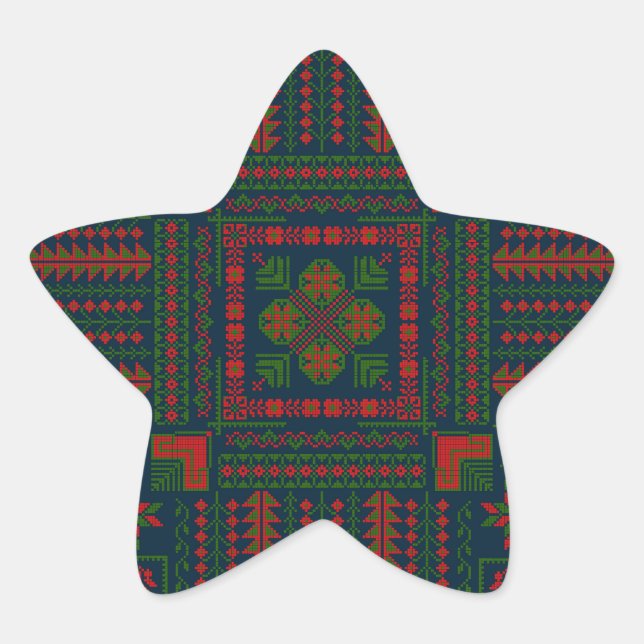 Palestinian Embroidery Tatreez red green 5 Pattern Star Sticker (Front)
