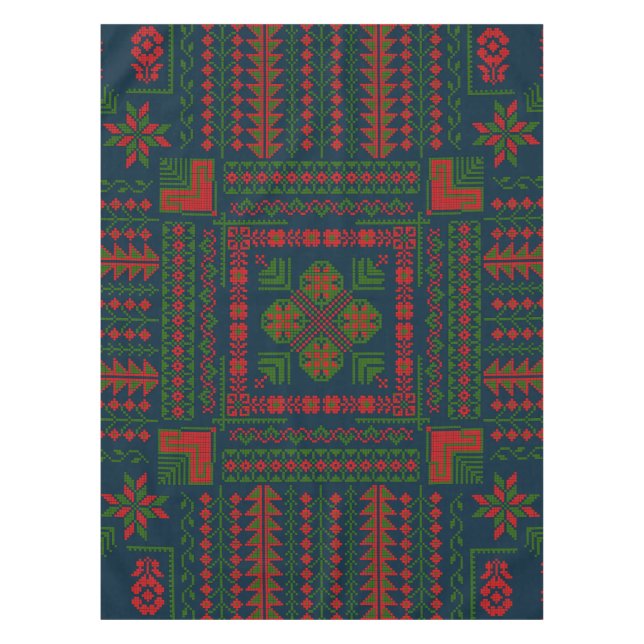 Palestinian Embroidery Tatreez red green 5 Pattern Tablecloth (Front)