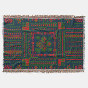 Palestinian Embroidery Tatreez red green 5 Pattern Throw Blanket