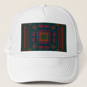 Palestinian Embroidery Tatreez red green 5 Pattern Trucker Hat