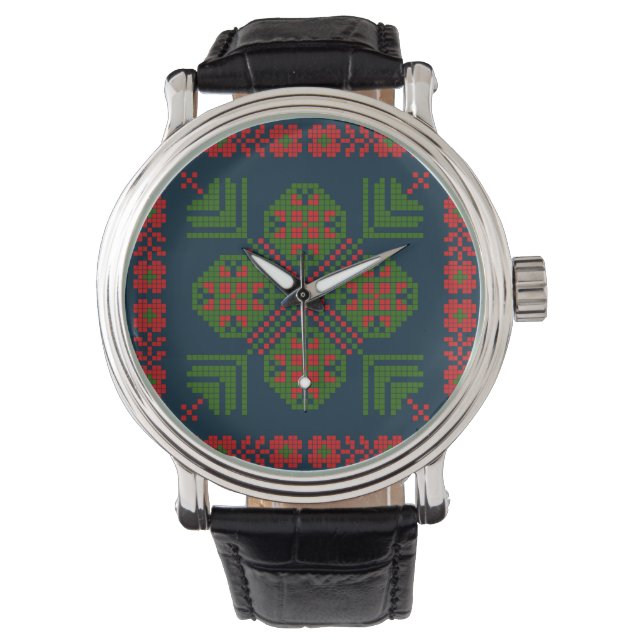 Palestinian Embroidery Tatreez red green 5 Pattern Watch (Front)