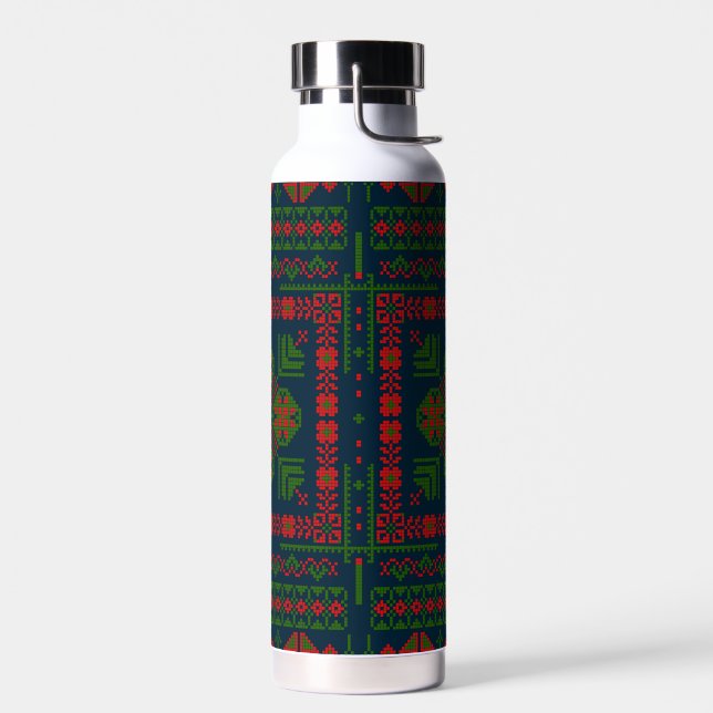 Palestinian Embroidery Tatreez red green 5 Pattern Water Bottle (Left)