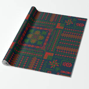 Palestinian Embroidery Tatreez red green 5 Pattern Wrapping Paper