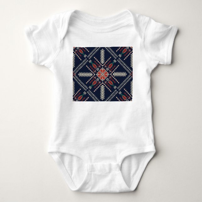 Palestinian Embroidery: Traditional Pattern Design Baby Bodysuit (Front)