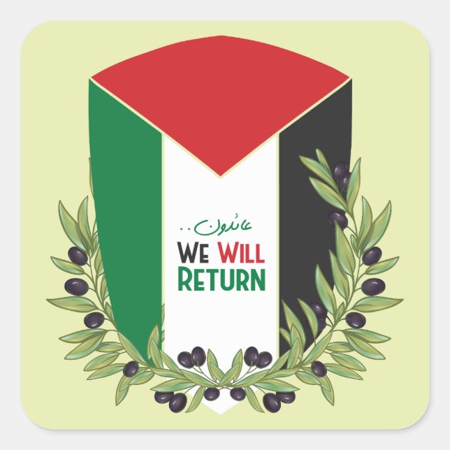 Palestinian Flag and Olive Branches Square Sticker (Front)