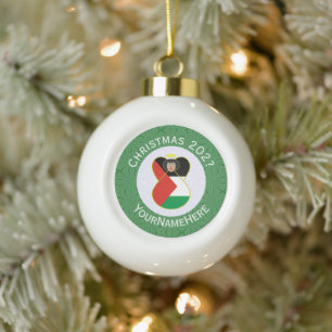 Palestinian Flag Christmas Angel Name Year Ceramic Ball Christmas Ornament