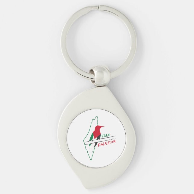Palestinian flag map bird  key ring (Front)