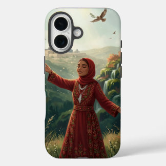 Palestinian Girl in Traditional Tatreez Dress Phon iPhone 16 Case