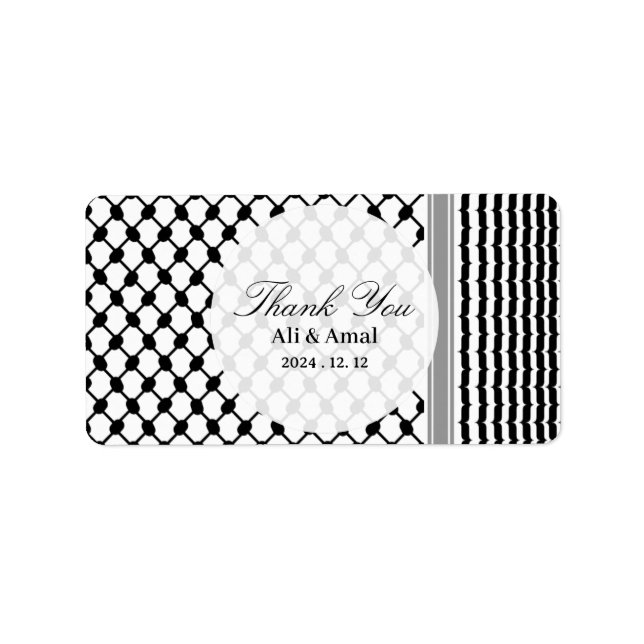 Palestinian Hatta Keffiyeh Thank You Wedding Label (Front)