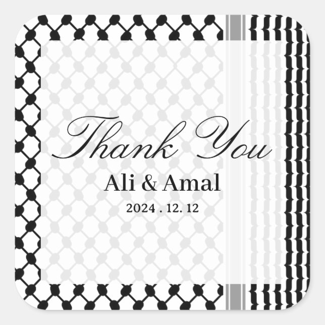 Palestinian Hatta Keffiyeh Thank You Wedding Square Sticker (Front)