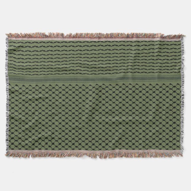 Palestinian Hatta Kufiya Pattern#2-Olive Green Throw Blanket (Front)