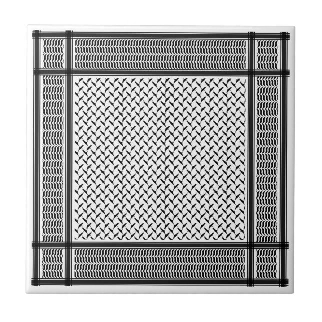 Palestinian Joranian kuffiya black and white Ceramic Tile (Front)