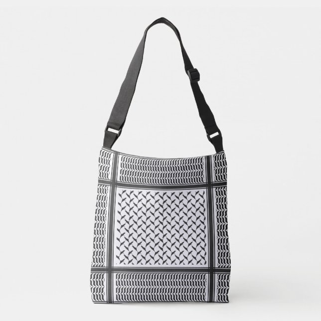 Palestinian Joranian kuffiya black and white Crossbody Bag (Front)