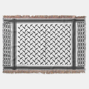 Palestinian Joranian kuffiya black and white Throw Blanket