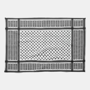 Palestinian Joranian kuffiya black & white shemag  Tea Towel
