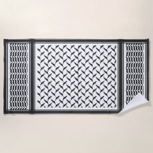 Palestinian Joranian kuffiya black & white shemagh Beach Towel