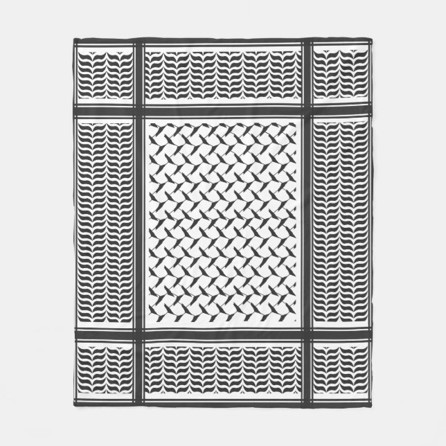 Palestinian Joranian kuffiya black & white shemagh Fleece Blanket (Front)