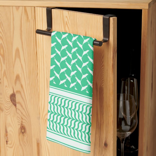 palestinian kuffiya Green Gradient Tea Towel (Thirds Fold)