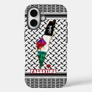  Palestinian map keffiyeh featuring Arabic font iPhone 16 Case
