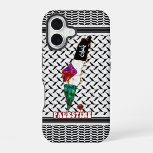 Palestinian map keffiyeh featuring Arabic font iPhone 16 Case