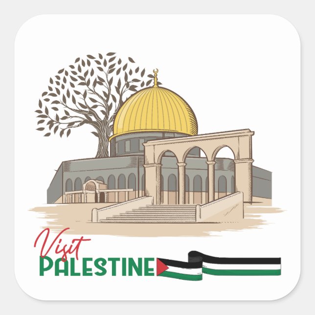 "Palestinian Olive Tree and Al-Aqsa" Square Sticker (Front)