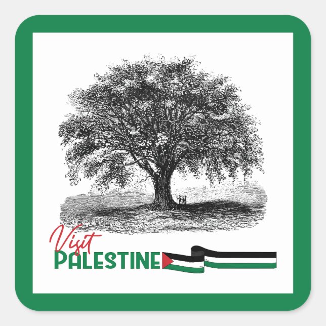 Palestinian Olive Tree Pride, Visit Palestine Square Sticker (Front)