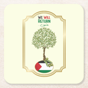 Palestinian Olive Tree: "We will Return" Square Paper Coaster