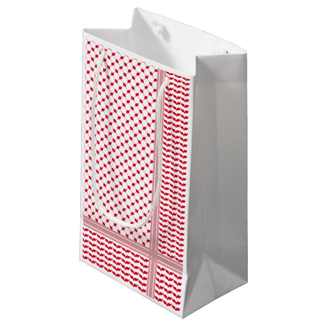 Palestinian Red & White Keffiyeh Small Gift Bag (Front Angled)