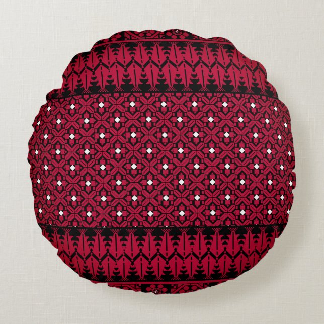 Palestinian Tatreez Embroidery Art Printed Design  Round Cushion (Front)