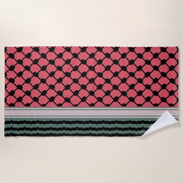 Palestinian watermelon Hatta Keffiyeh Kufiya Folk Beach Towel (Front)