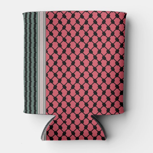 Palestinian watermelon Hatta Keffiyeh Kufiya Folk Can Cooler (Front)