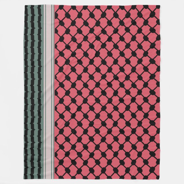 Palestinian watermelon Hatta Keffiyeh Kufiya Folk Fleece Blanket (Front)