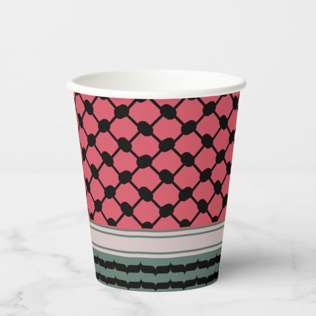 Palestinian watermelon Hatta Keffiyeh Kufiya Folk Paper Cups (Front)
