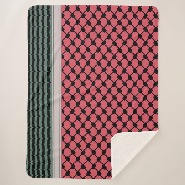 Palestinian watermelon Hatta Keffiyeh Kufiya Folk Sherpa Blanket (Front)